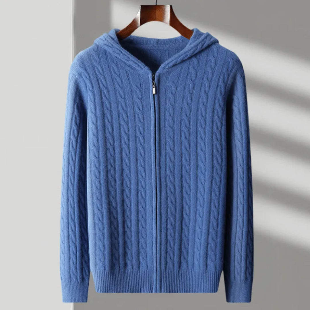 Chris Wool Hooded Cable Knit Sweater Artisio