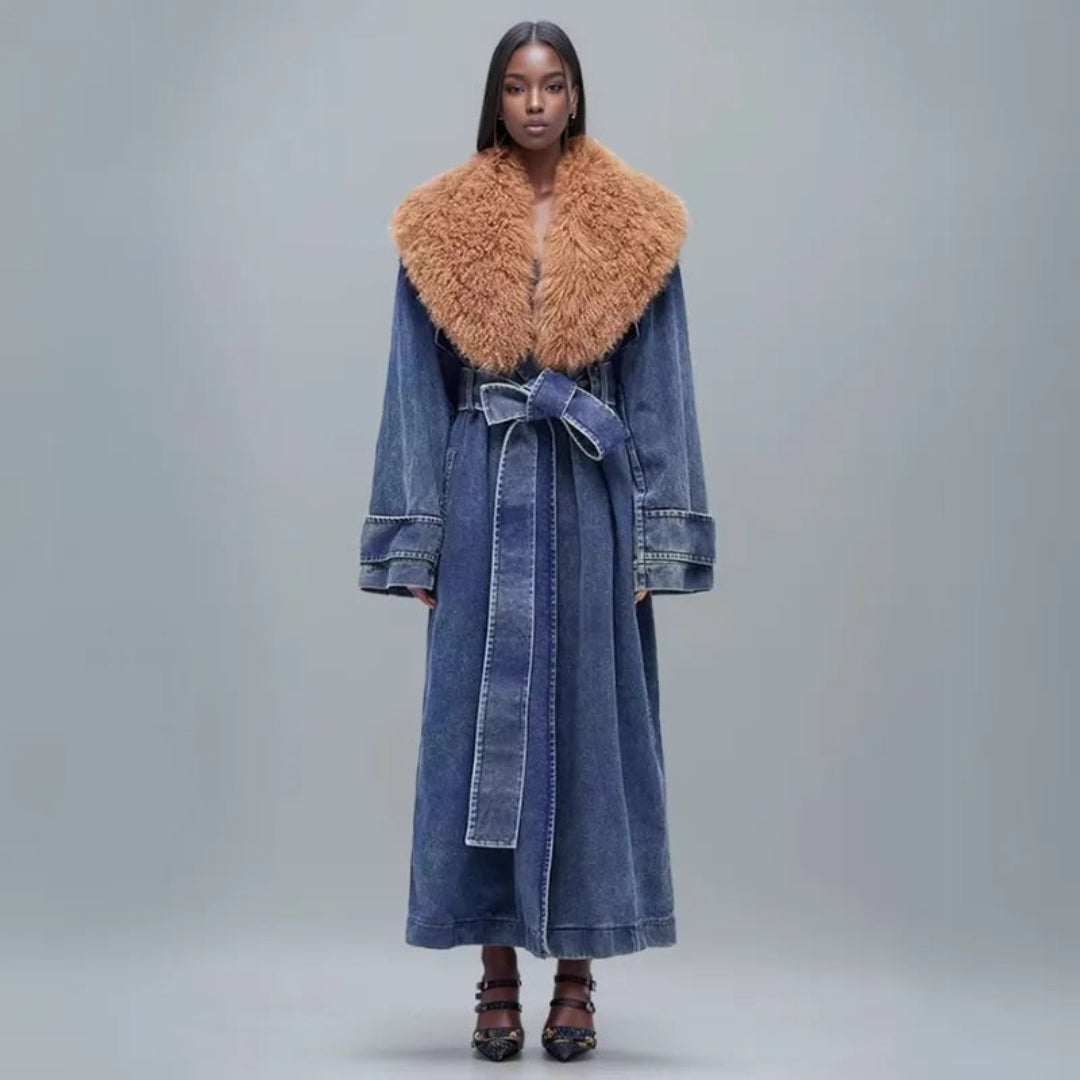Clara Faux Fur Longline Denim Coat Artisio