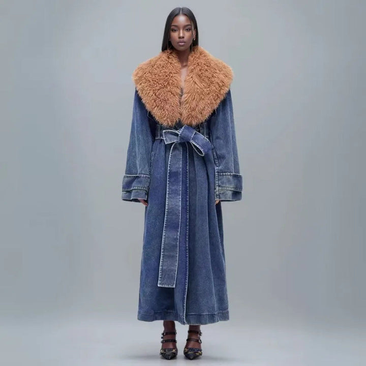 Clara Faux Fur Longline Denim Coat Artisio