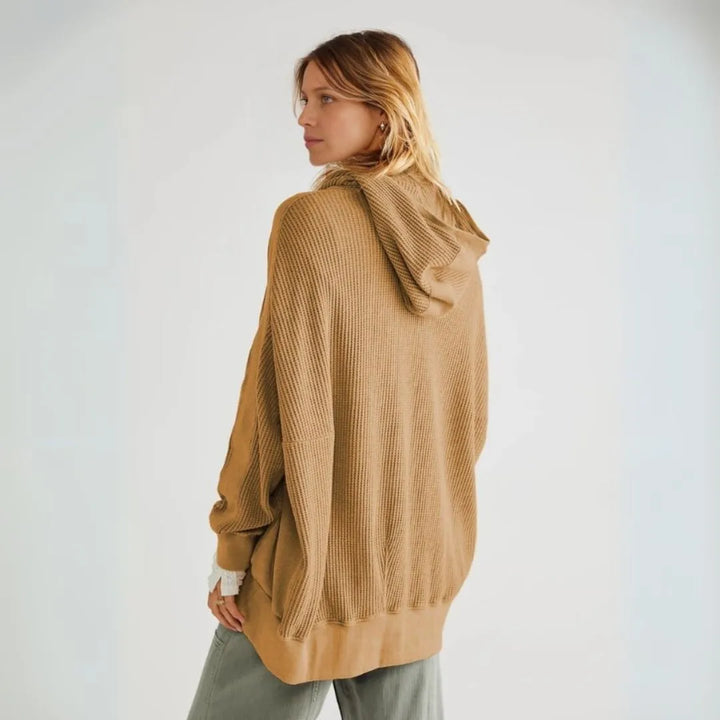 Clarrise Oversized Waffle-Knit Zip Hoodie