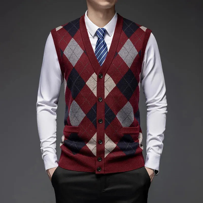 Classic Argyle Knit Wool Vest Artisio
