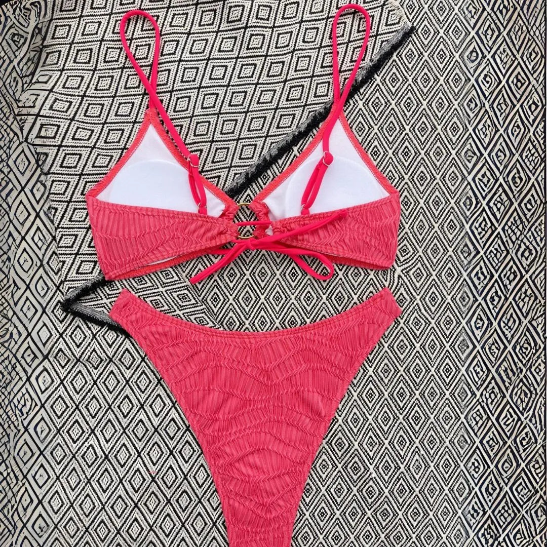Crimson Triangle Ring Bikini Set