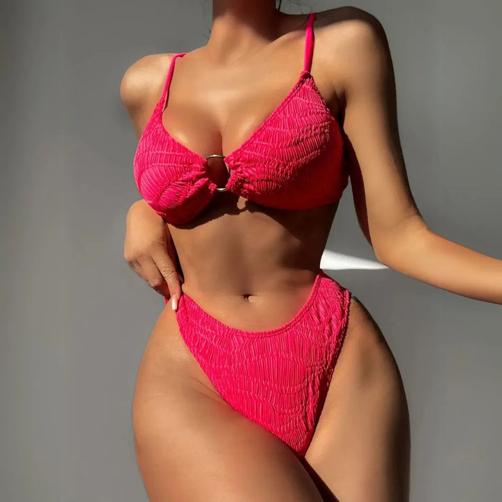 Crimson Triangle Ring Bikini Set