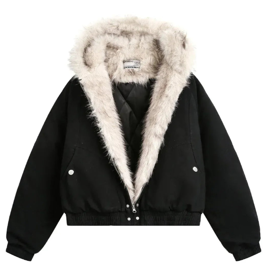 American Harajuku Warm Jacket Mens and Womens Retro Simple Plush Jacket with New Loose Leather Motorcycle Punk Fur Collar Jacket Artisio