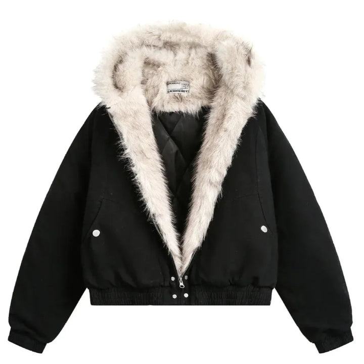 American Harajuku Warm Jacket Mens and Womens Retro Simple Plush Jacket with New Loose Leather Motorcycle Punk Fur Collar Jacket Artisio