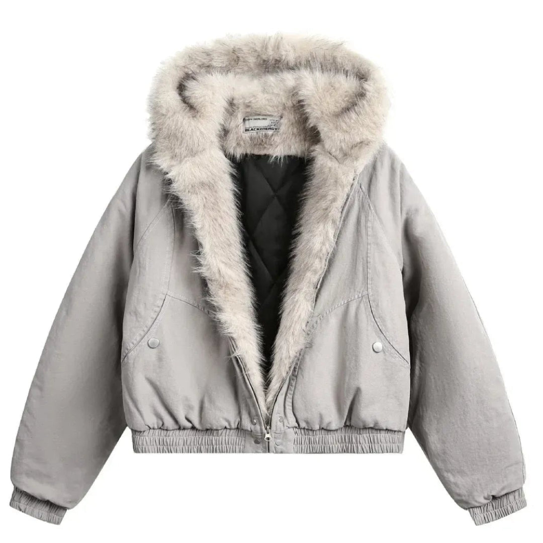 American Harajuku Warm Jacket Mens and Womens Retro Simple Plush Jacket with New Loose Leather Motorcycle Punk Fur Collar Jacket Artisio