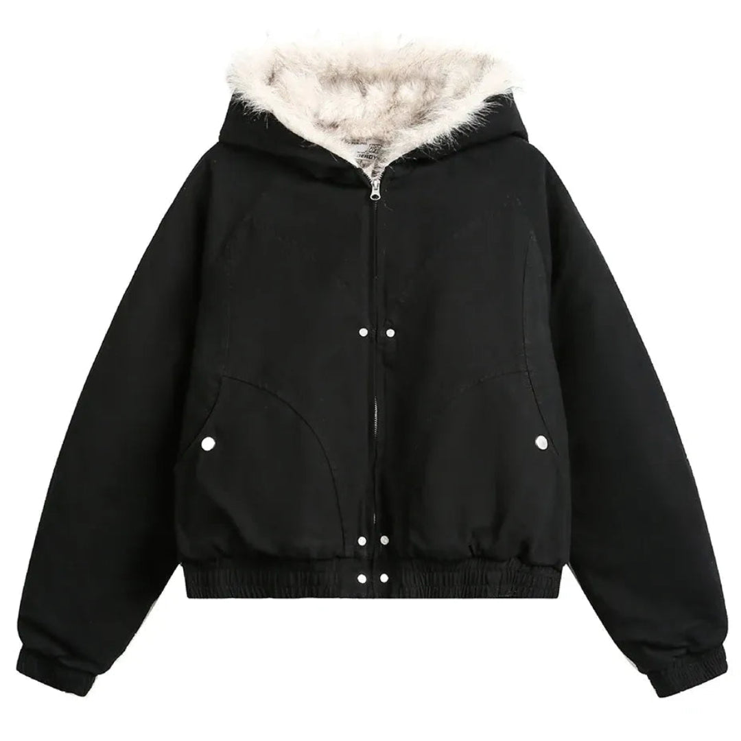 American Harajuku Warm Jacket Mens and Womens Retro Simple Plush Jacket with New Loose Leather Motorcycle Punk Fur Collar Jacket Artisio
