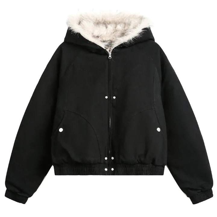 American Harajuku Warm Jacket Mens and Womens Retro Simple Plush Jacket with New Loose Leather Motorcycle Punk Fur Collar Jacket Artisio
