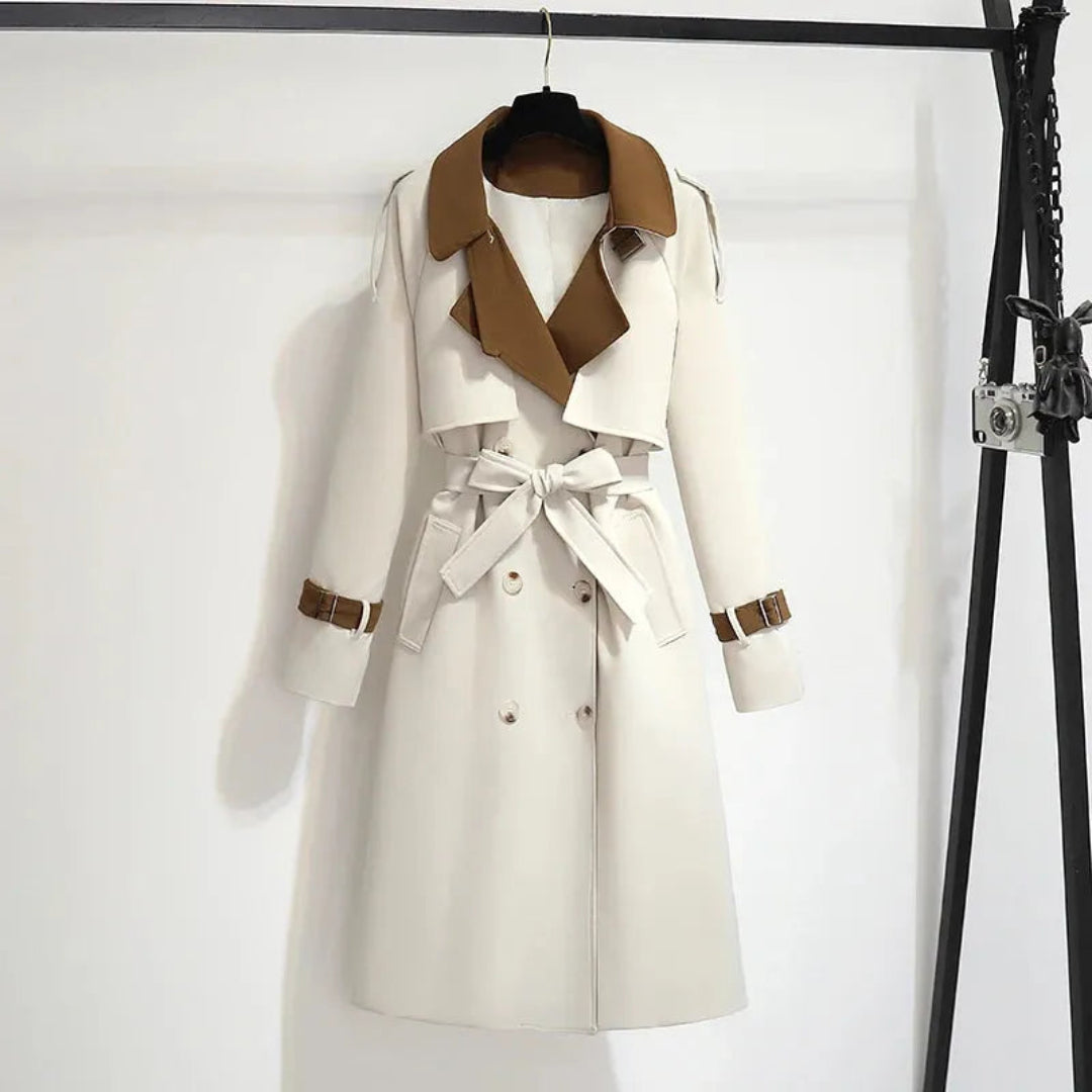 Dani Two-Tone Belted Double Trench Coat Artisio