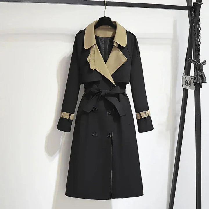 Dani Two-Tone Belted Double Trench Coat Artisio