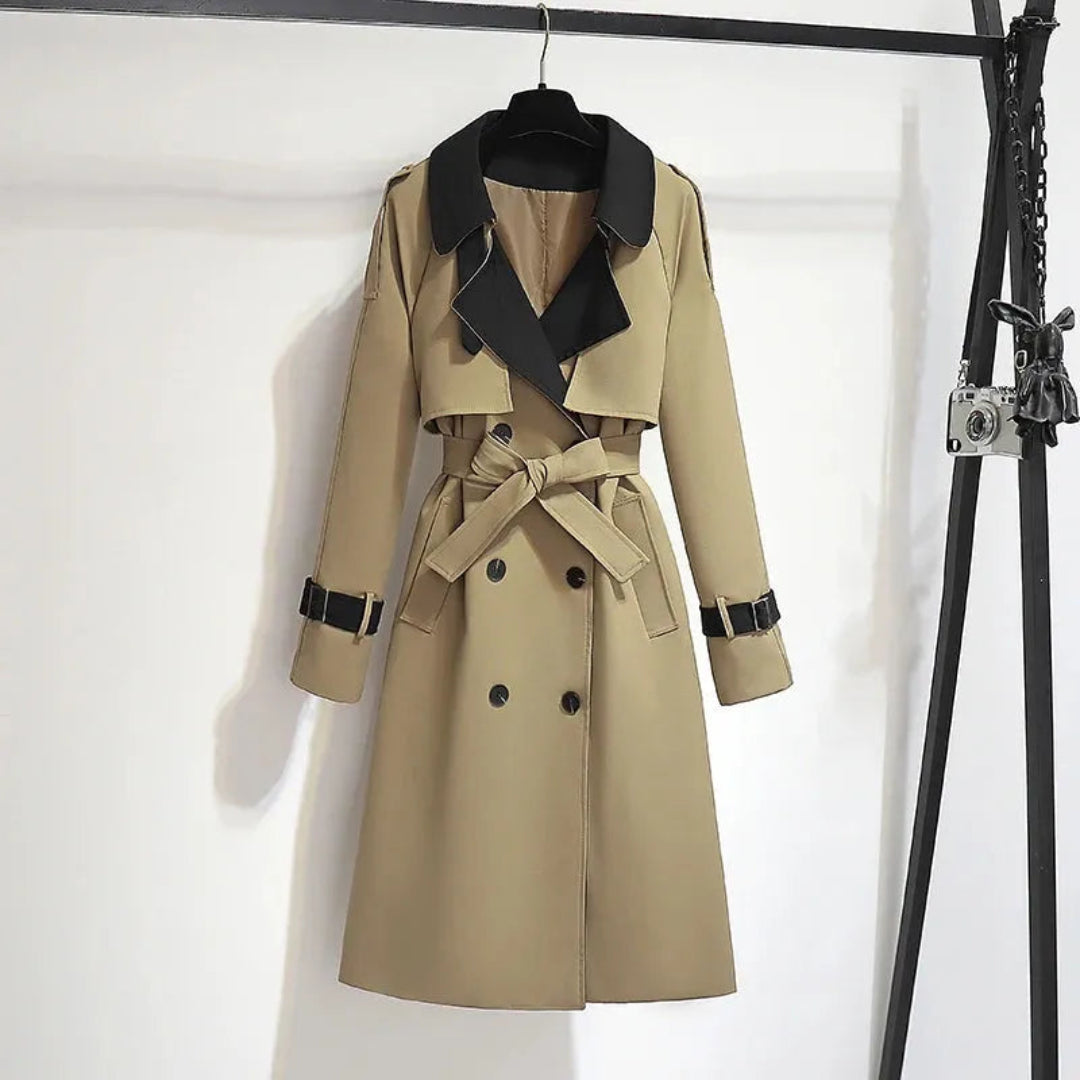 Dani Two-Tone Belted Double Trench Coat Artisio