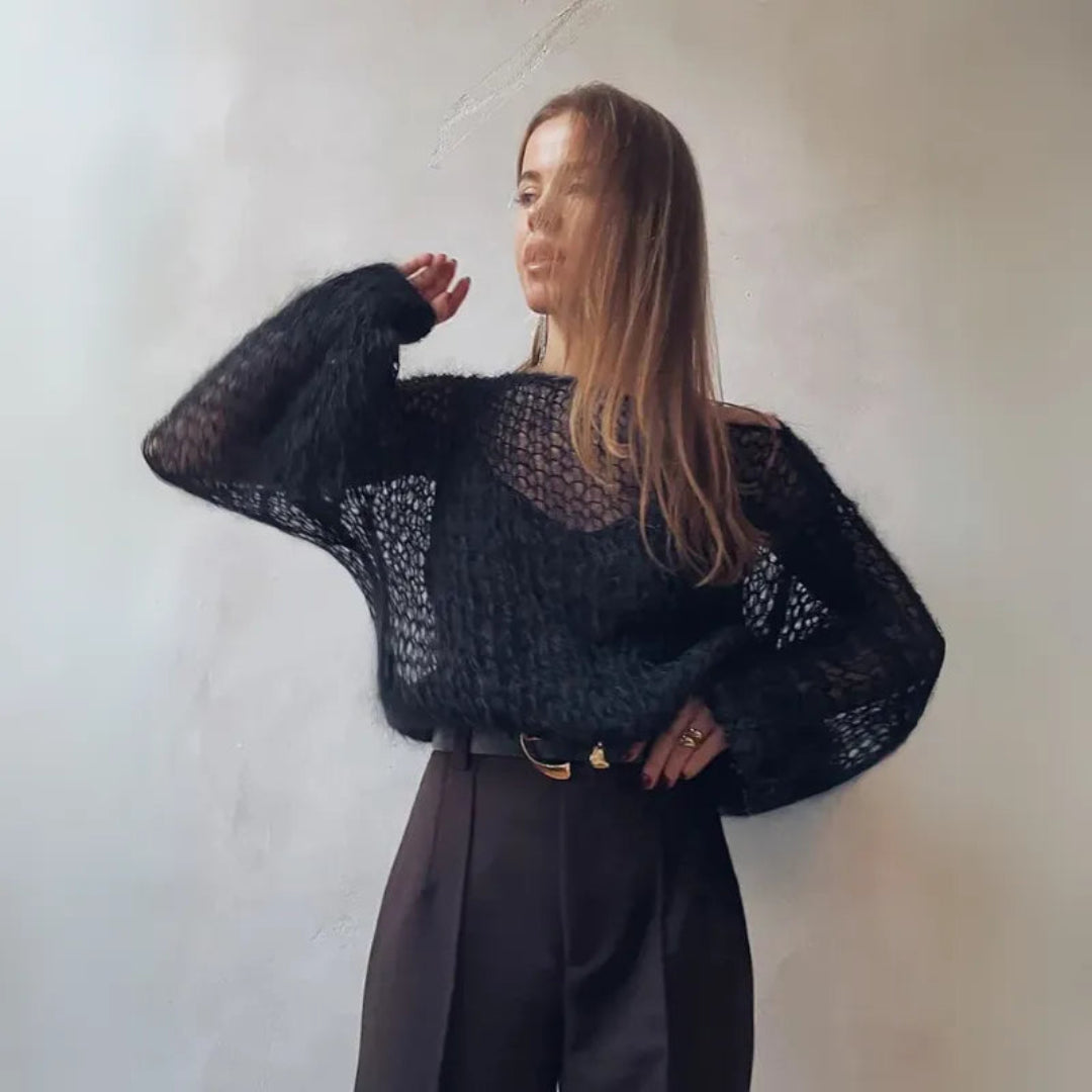 Denise Lantern Sleeves Mesh Sweater