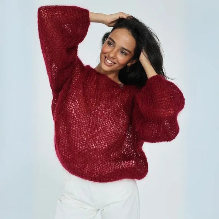 Denise Lantern Sleeves Mesh Sweater
