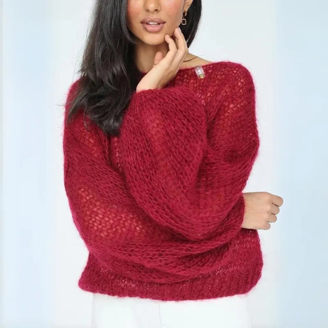 Denise Lantern Sleeves Mesh Sweater