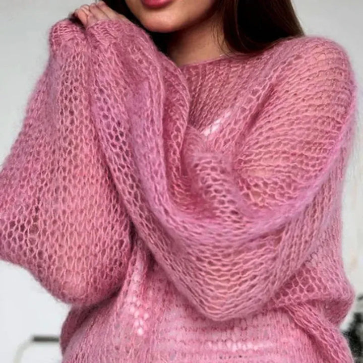 Denise Lantern Sleeves Mesh Sweater