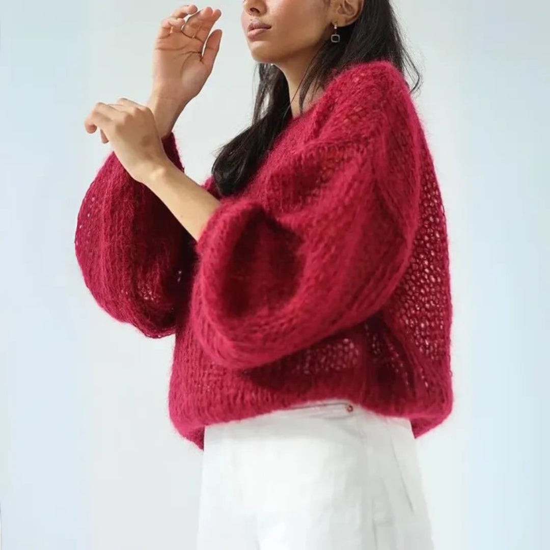 Denise Lantern Sleeves Mesh Sweater