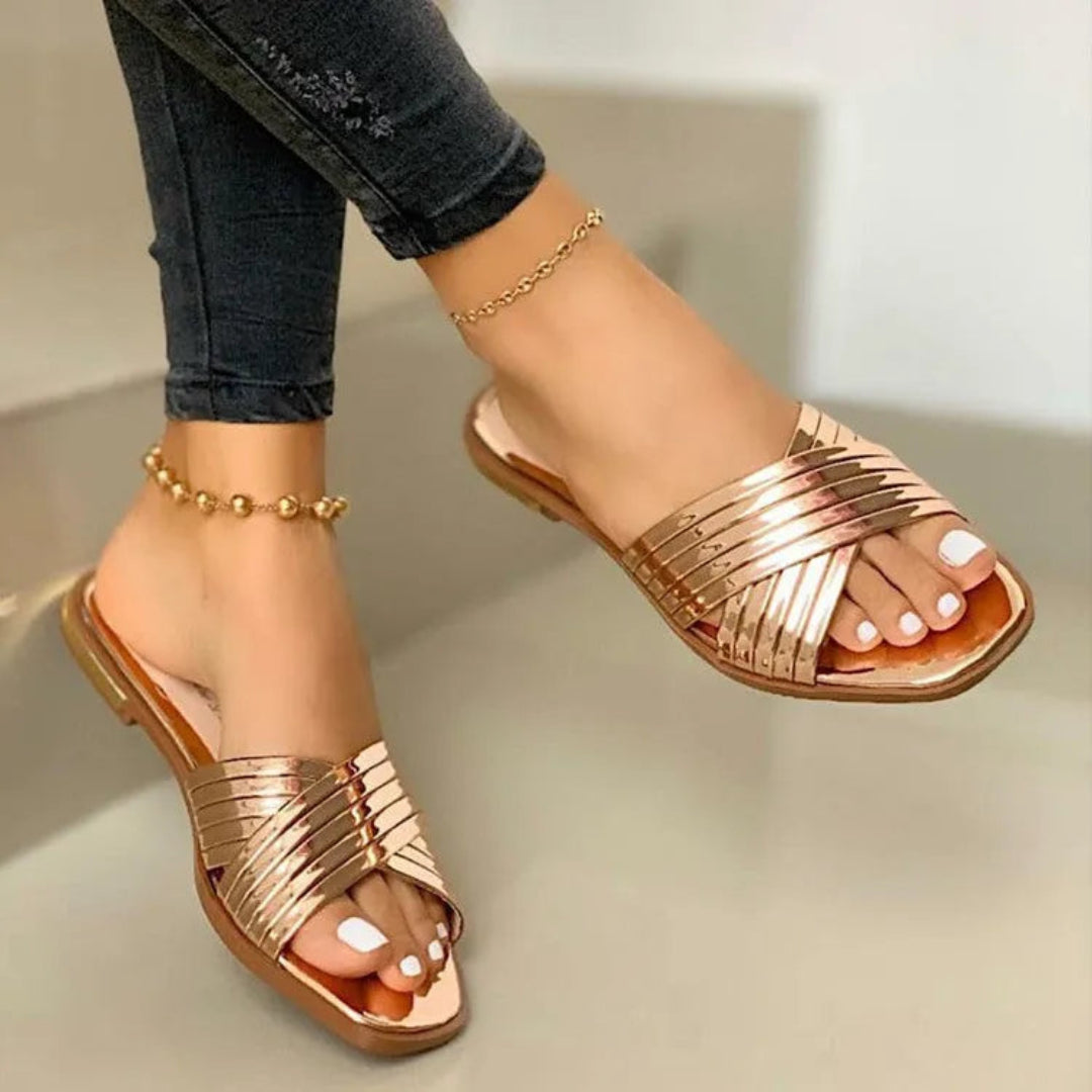 Elara Crisscross Patent Slip-On Sandals Artisio