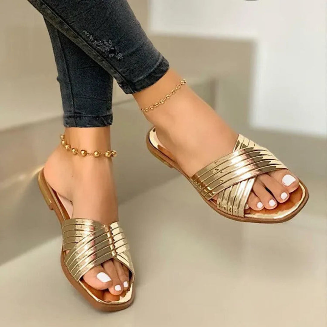 Elara Crisscross Patent Slip-On Sandals Artisio