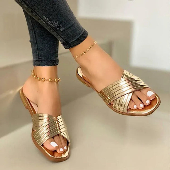 Elara Crisscross Patent Slip-On Sandals Artisio