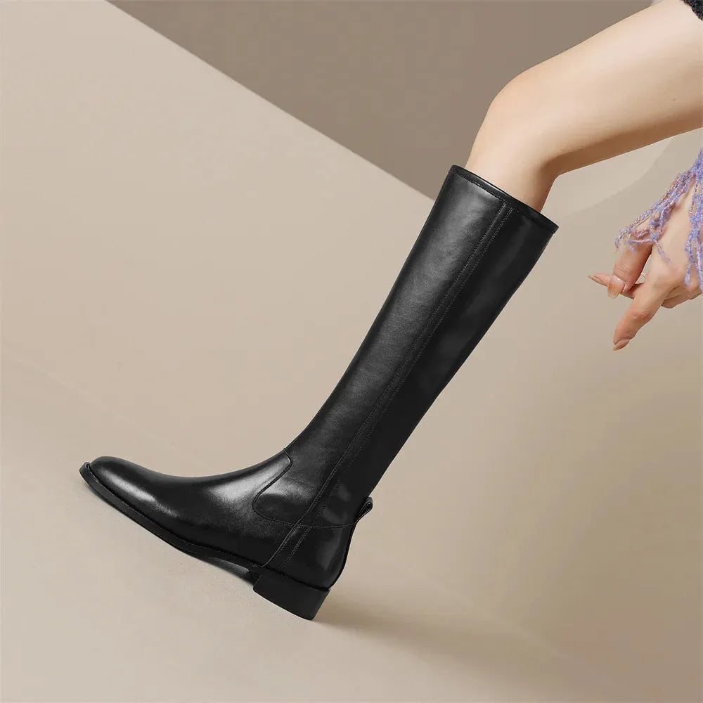 Emilia Women’s Leather Low Stacked Heel Knee-High Boots Artisio