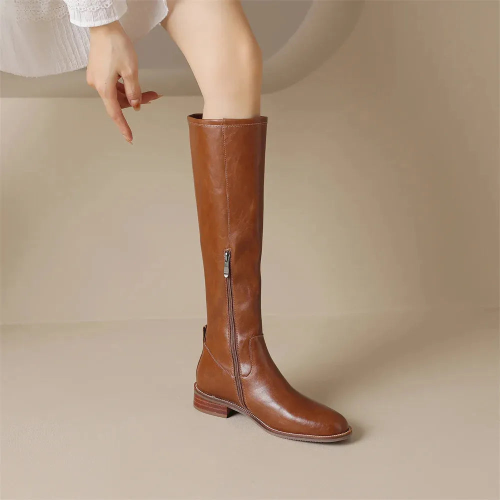 Emilia Women’s Leather Low Stacked Heel Knee-High Boots Artisio