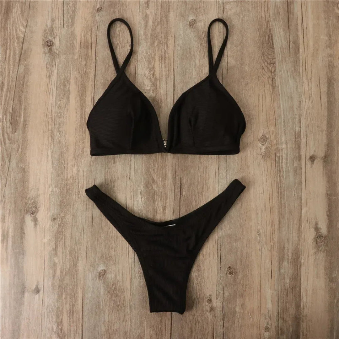 Eva Plunge Ribbed Bikini Set