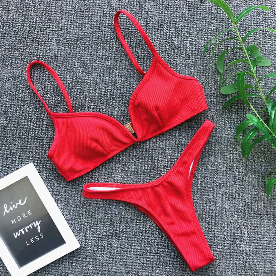Eva Plunge Ribbed Bikini Set