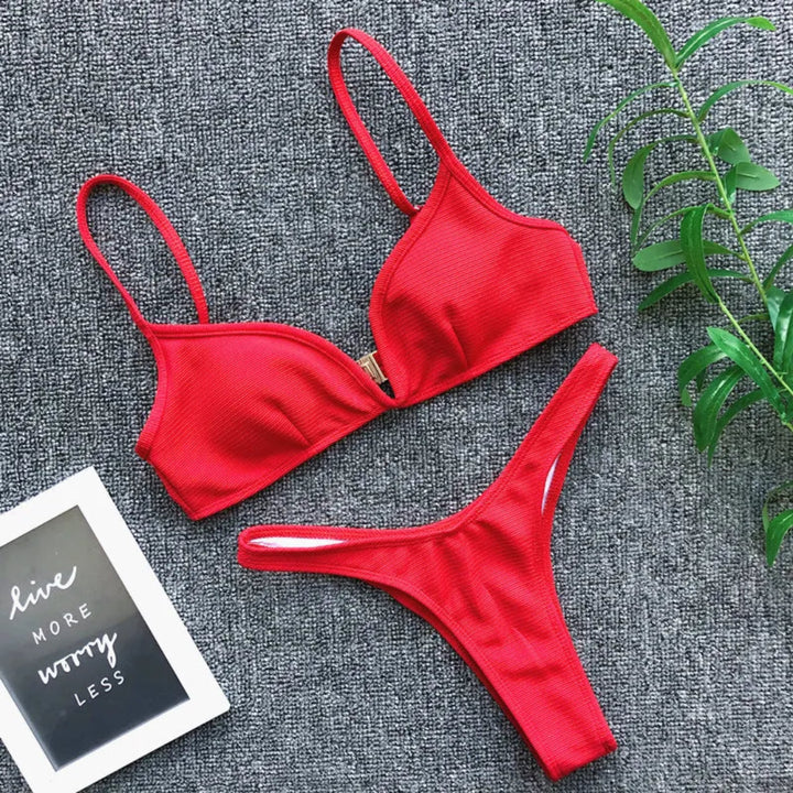 Eva Plunge Ribbed Bikini Set