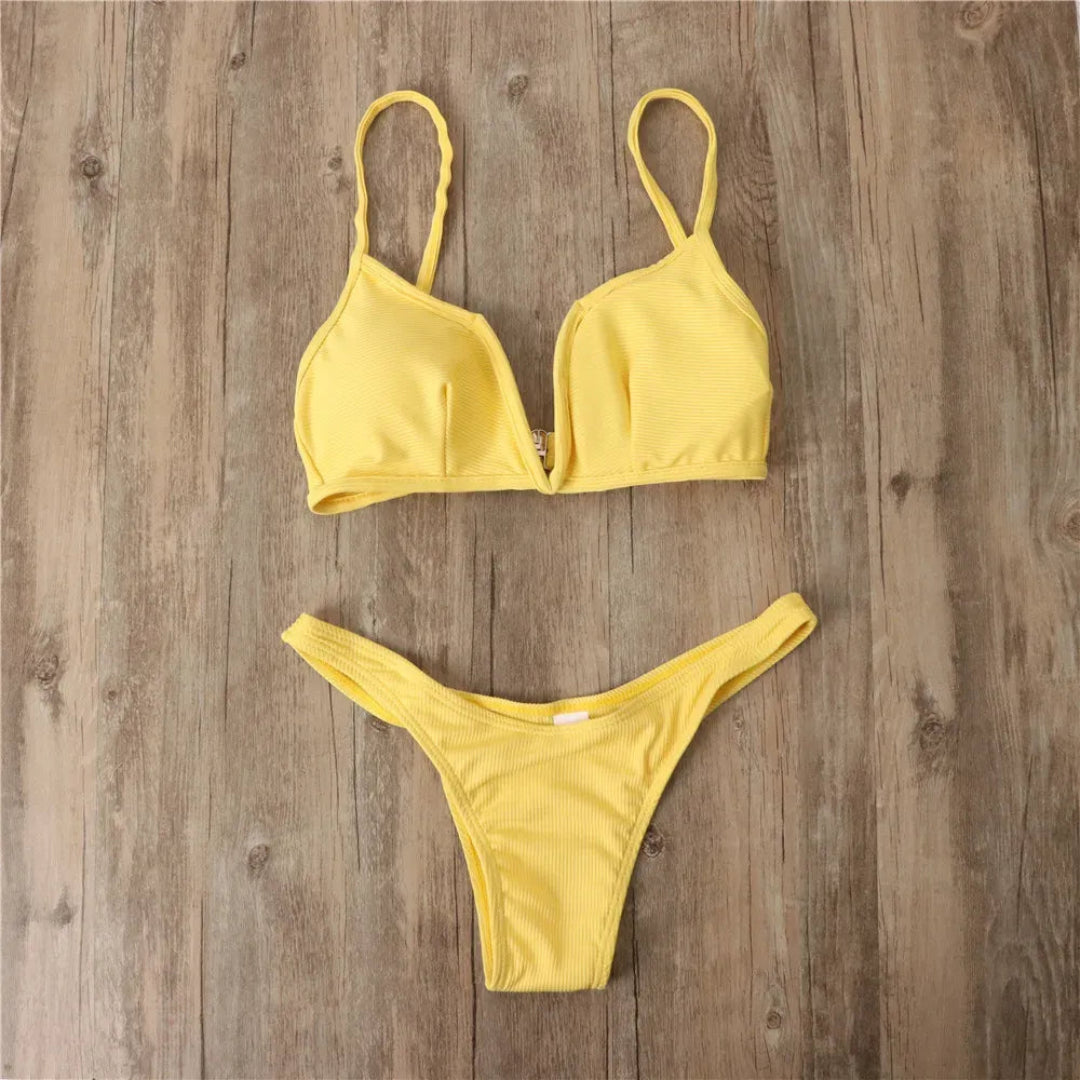 Eva Plunge Ribbed Bikini Set