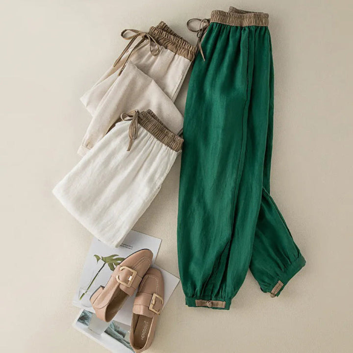 Fran Drawstring Cuff Linen Trousers Artisio