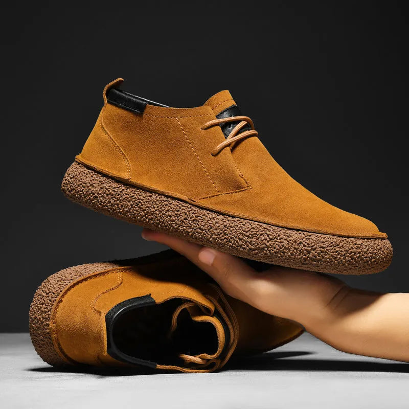 George Textured Rubber Sole Mid-Top Suede Loafers Artisio