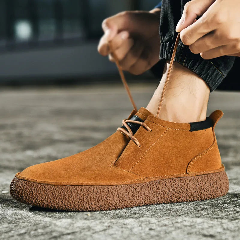 George Textured Rubber Sole Mid-Top Suede Loafers Artisio