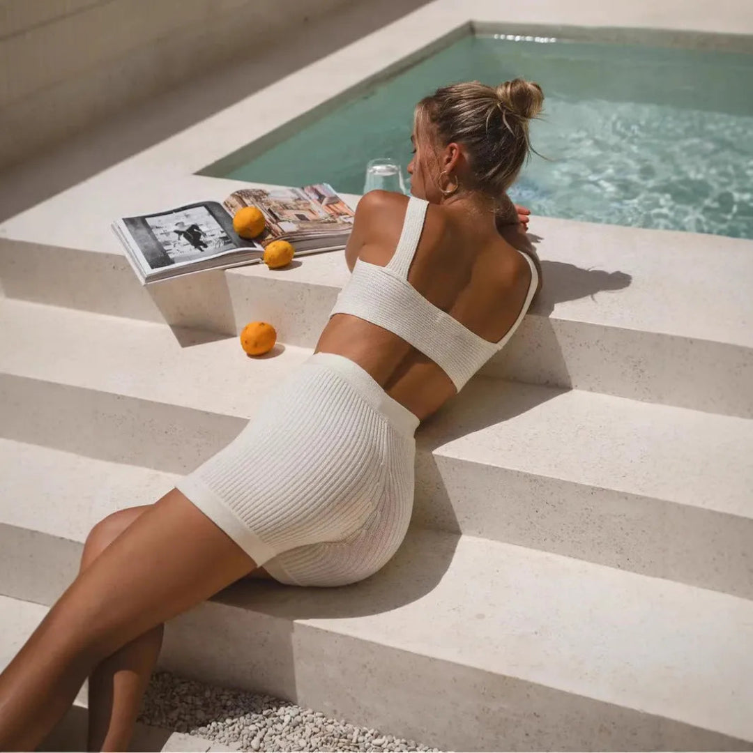 Ginny Ribbed Crop Top Knit Lounge Set