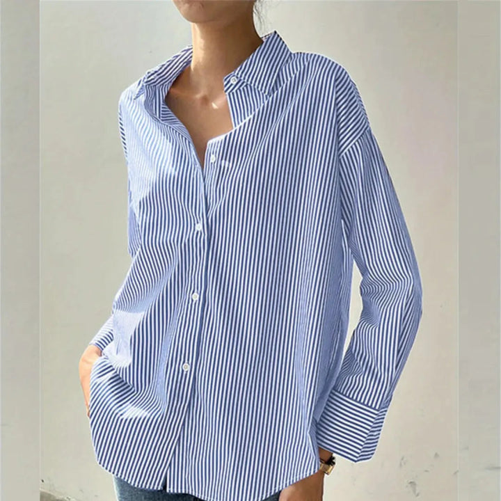 Harper Pinstripe Oversized Button-Up Shirt Artisio