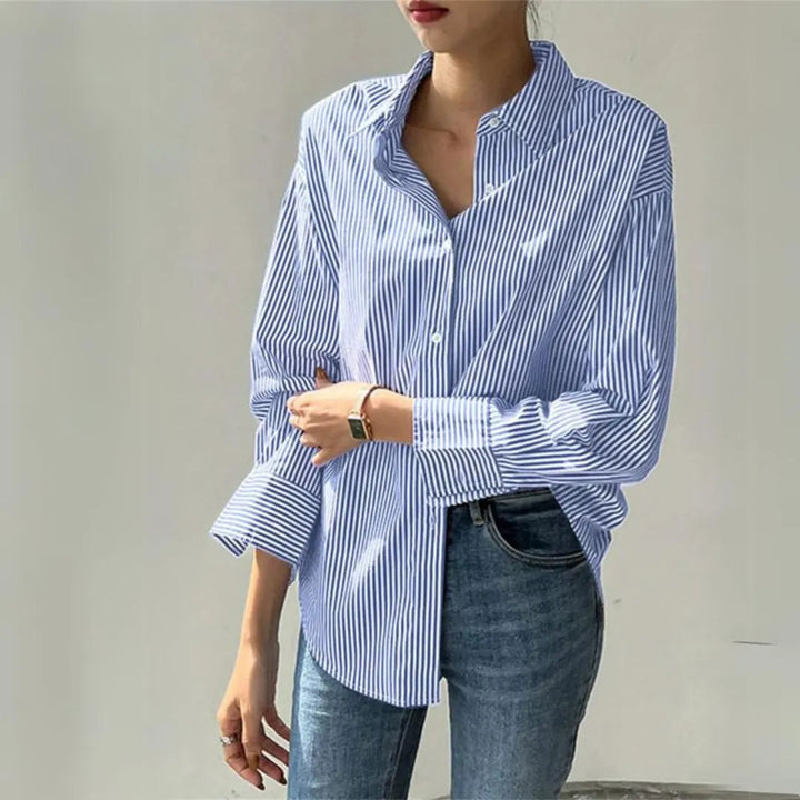 Harper Pinstripe Oversized Button-Up Shirt Artisio