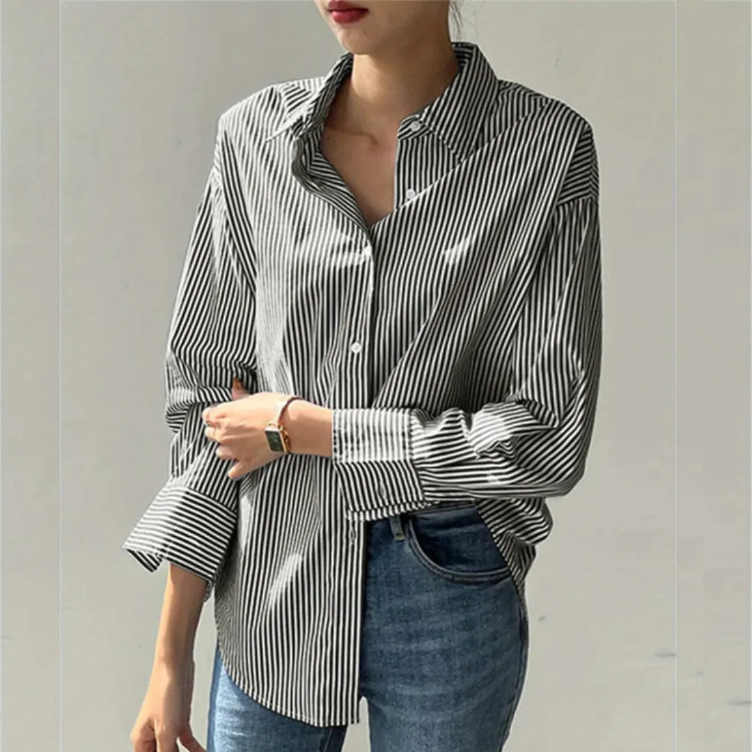 Harper Pinstripe Oversized Button-Up Shirt Artisio