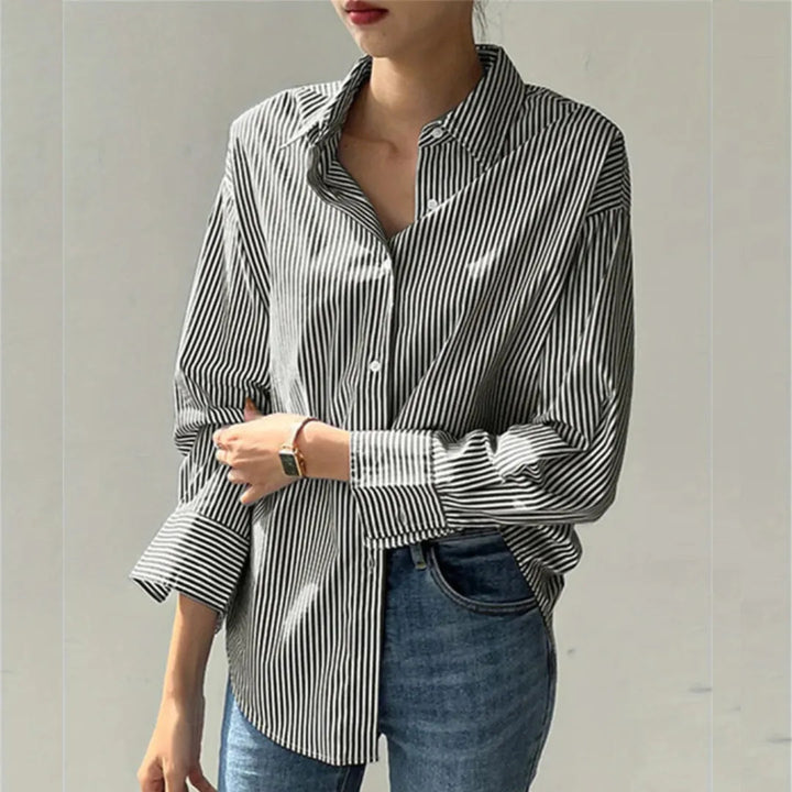 Harper Pinstripe Oversized Button-Up Shirt Artisio