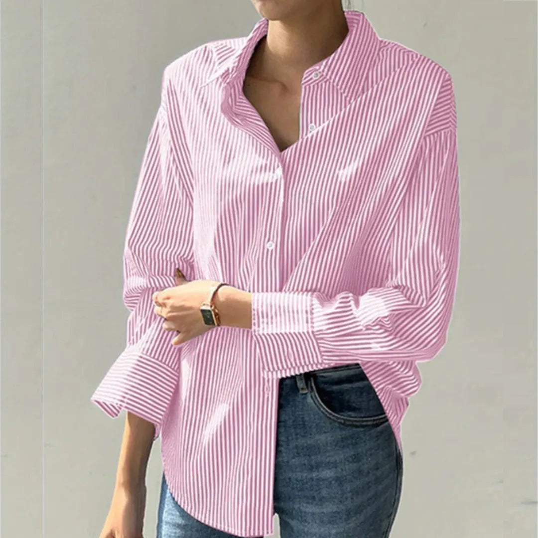 Harper Pinstripe Oversized Button-Up Shirt Artisio