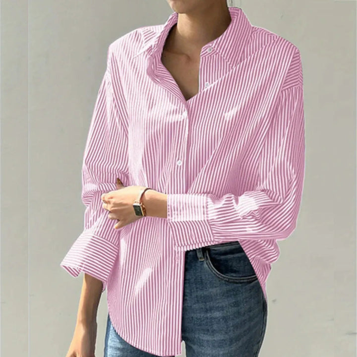 Harper Pinstripe Oversized Button-Up Shirt Artisio