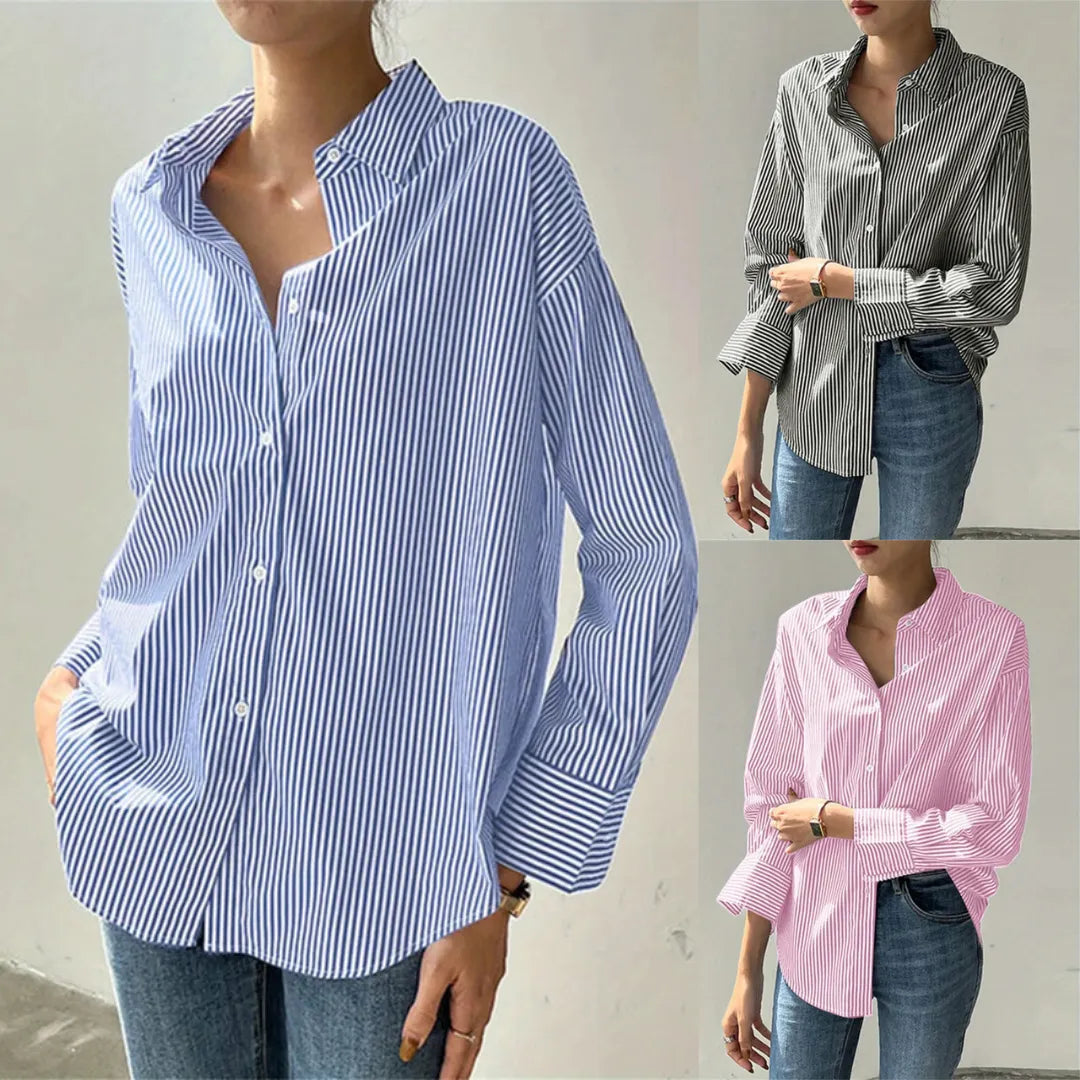 Harper Pinstripe Oversized Button-Up Shirt Artisio
