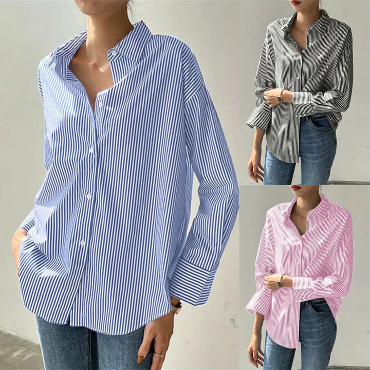 Harper Pinstripe Oversized Button-Up Shirt Artisio
