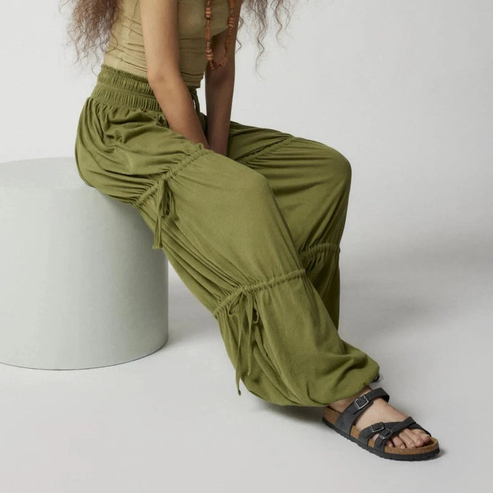 Harshay Boho Drawstring Tiered Lounge Pants Artisio