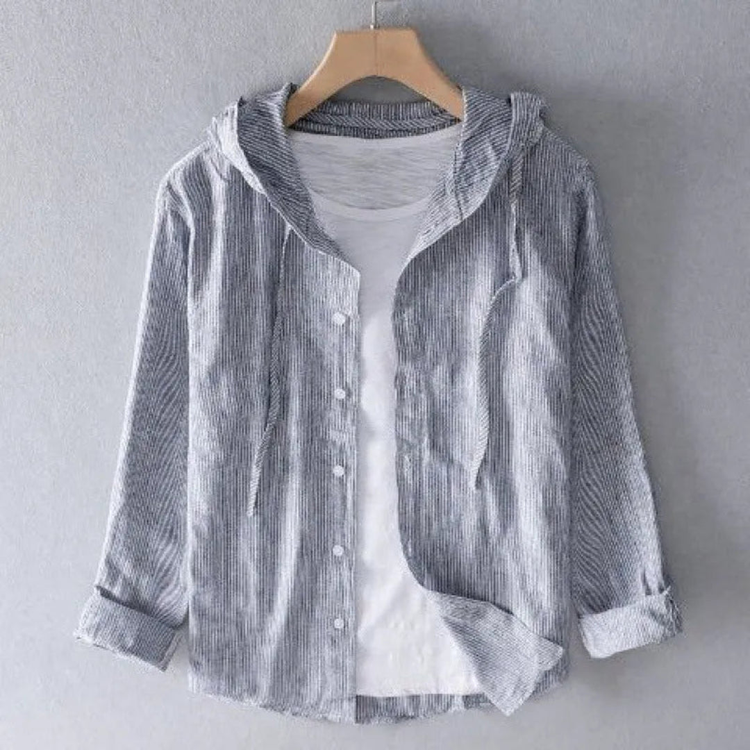 Harvey Striped Hooded Button-Up Shirt Artisio