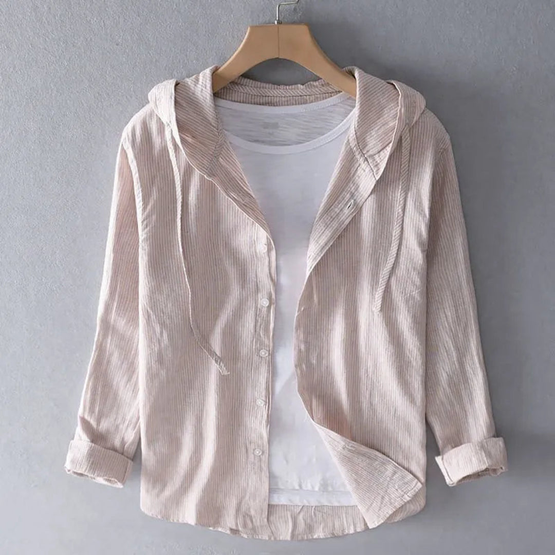 Harvey Striped Hooded Button-Up Shirt Artisio