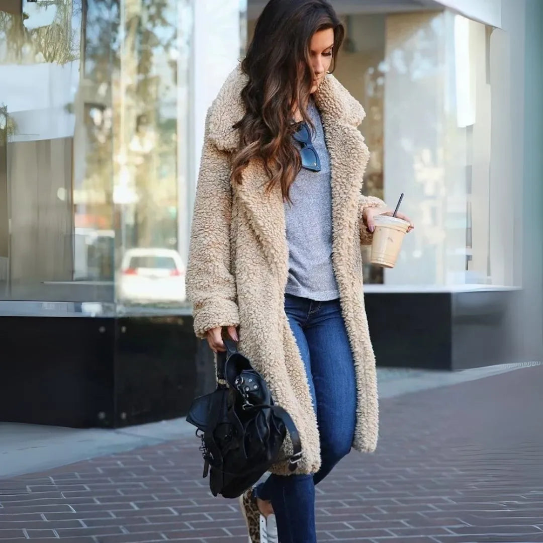 Iliana Notched Lapel Teddy Overcoat Artisio