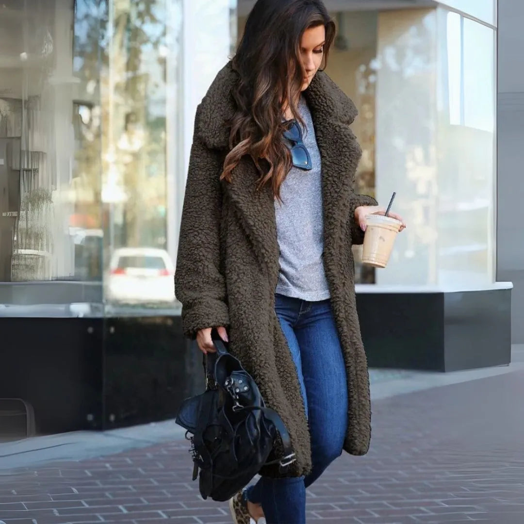 Iliana Notched Lapel Teddy Overcoat Artisio