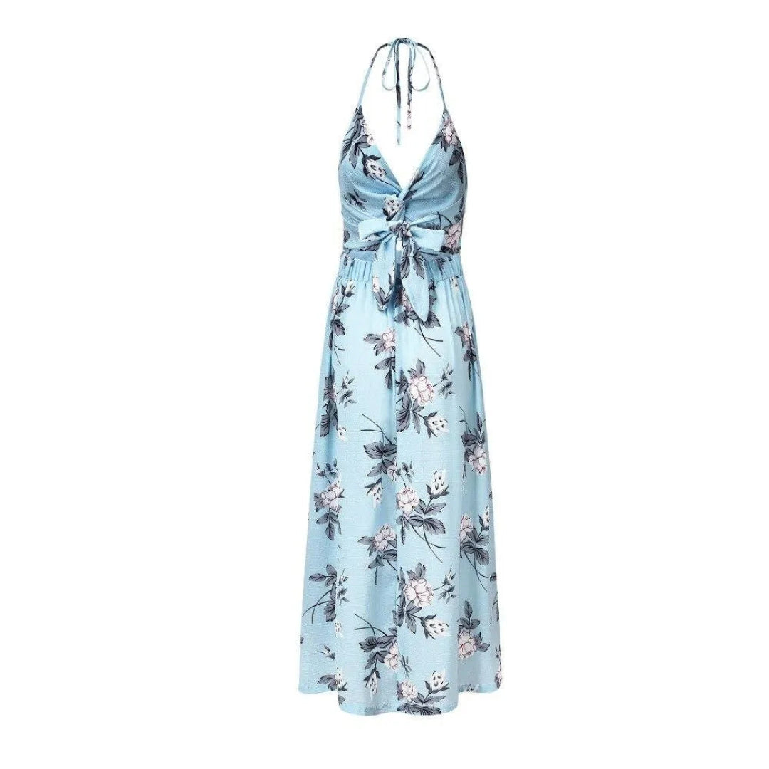 Irene Twist-Front Halter Maxi Dress