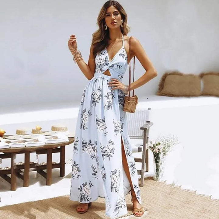 Irene Twist-Front Halter Maxi Dress