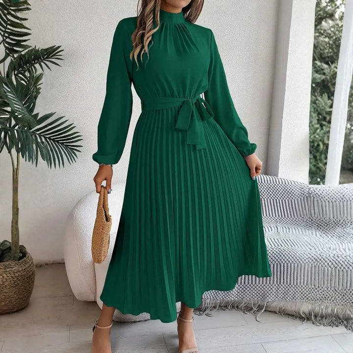 Issy Long-Sleeve Pleated Belted Midi Dress Artisio