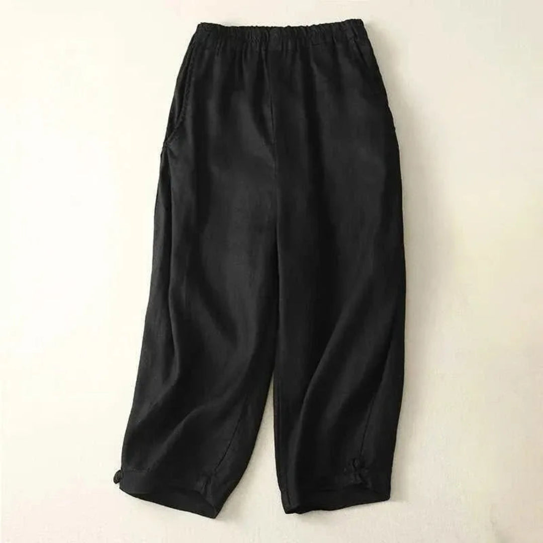 Julia Elastic Waist Cropped Linen Pants Artisio